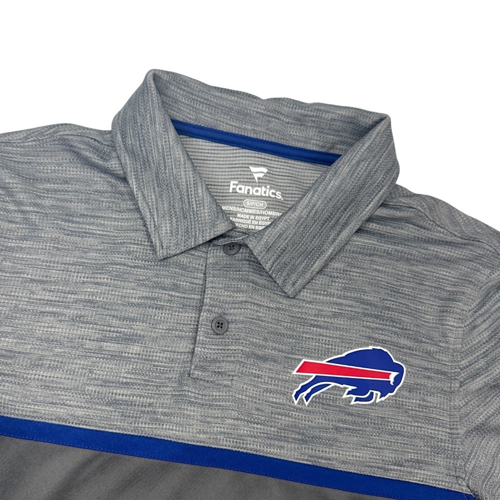 Fanatics Buffalo Bills Polo Mens Sm Grey Colorblock Space Dye Short Sleeve NFL